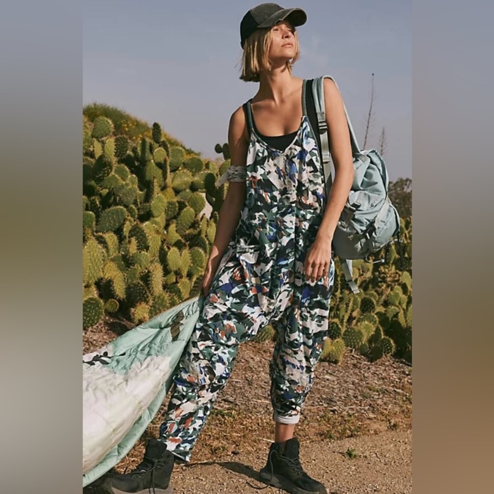 FREE PEOPLE Movement Printed Hot Shot Onesie in Evergreen Combo